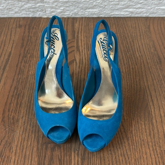 Gucci Shoes - Gucci Turquoise Slingback Stilettos - Size 37.5 - Pristine Condition